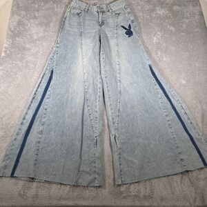 Playboy‎ Wide Leg Flare Jeans Womens Size 3 Blue Light Wash Retro Bunny Gogo